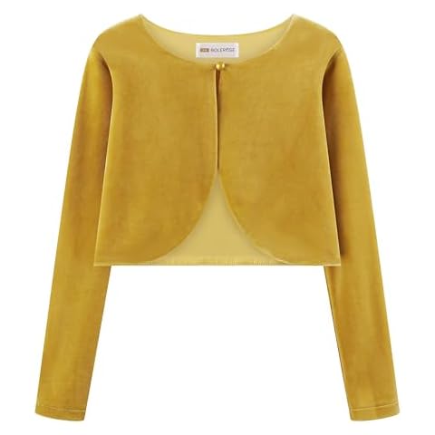 BOLEROSE Girls Long Sleeve Velvet Childrens Kids Sweater Bolero Shrug (Gold, 13-14 Years) Cover