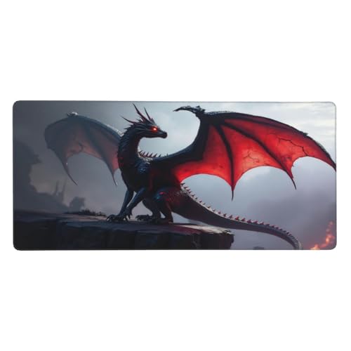 Grand tapis de souris de jeu dragon-E rouge sous-main de bureau cousu
