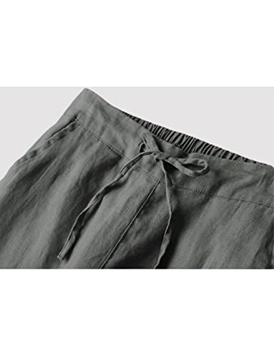 Tanming Linen Pants For Women Summer Casual High Waisted Drawstring White Beach Pant (Darkgrey, M) #TOP3