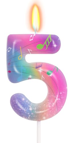 FAMGift K-pop Musical Note Birthday Candles - Number 5 Candle for Music Themed Cake Topper, Colorful Birthday Decorations for Girls