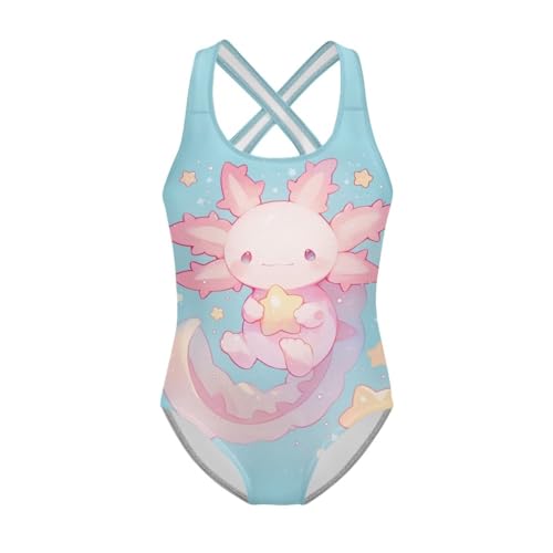 Image of Girls One Piece Swimsuit Axolotl Cross Back Straps Bathing Suit Lightweight Quick Dry Gymnastics Leotard