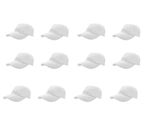 Gelante Baseball Caps 100% Cotton Plain Blank Adjustable Size Wholesale LOT 12 Pack - 1805 White