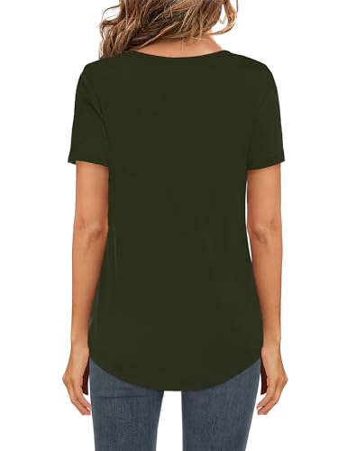 Image of Elesomo Womens T Shirts V Neck Summer Short /Long Sleeve Cotton Tops Tees