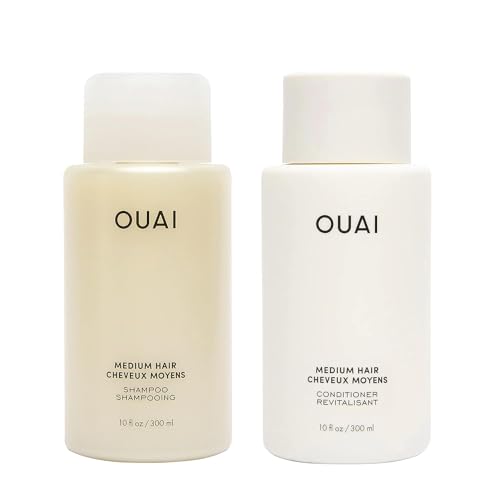 OUAI Medium Shampoo and Conditioner Set – Sulfate Free Shampoo and Conditioner for Medium Hair – Made with Keratin, Shea Butter & Avocado Oil – Free of Parabens & Phthalates (10 Fl Oz)