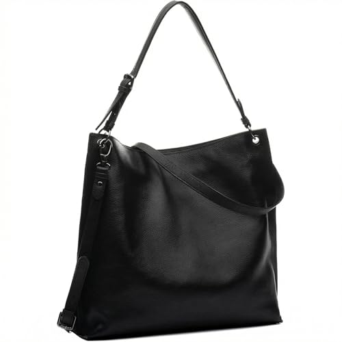Sac à main hobo JUNA en cuir véritable noir pour femme porté épaule