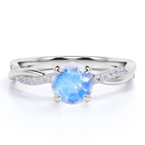 Aihpos 1ct 1.5ct 2ct Moonstone Engagement Ring - Round Moonstone Rings for Women White Yellow Rose 10K 14K 18K Gold 925 Sterling Silver with Moissanite Moonstone Proposal Ring