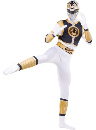 Funidelia White Power Ranger Second Skin Costume for men and women, Official License, Size L Films & Series, Superheroes - Fancy dress for adults for parties, Carnival and Halloween
