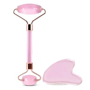 Gua Sha Facial Massage Tool and Roller Set, Facial Massager for Face, Neck, Arms, Eyes, Reduce Puffiness, Improve Wrinkles, Daily Self-Care Gift for Men and Women Emerald Green Pink White