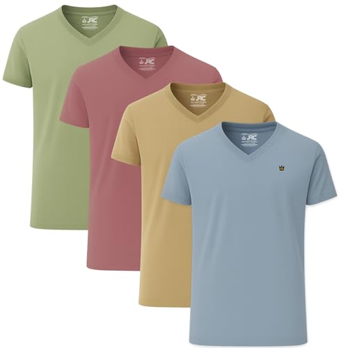 JRC Just Royal Clothing Pack of 4 Mens Short Sleeve V-Neck T-Shirts, Casual Vee Neck Tops