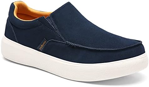 OrthoComfoot Men's Plantar Fasciitis Slip-Ons Shoes, Arch Support Leather Walking Loafers, Foot and Heel Pain Relief, Orthopedic Comfortable Casual Boat Shoes, W2-denim Blue, 8