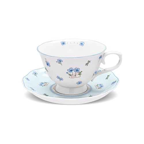 fanquare Blaue Ballonblumen Keramik Kaffeetasse und Untertasse,...