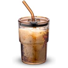BLUEPOLAR 13oz/400ml Tumbler Water Glass, Cups with Straw and Lid Sealed Carry on for Coffee, Iced Tea, Thick Wall Insulated Glass Cup Amber...