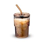 BLUEPOLAR 13oz/400ml Tumbler Water Glass, Cups with Straw and Lid Sealed Carry on for Coffee, Iced Tea, Thick Wall Insulated Glass Cup (Amber)…