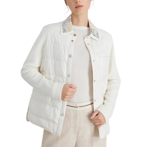 Veste en duvet d'oie blanche manches longues col polo femme chaude Kelsiop