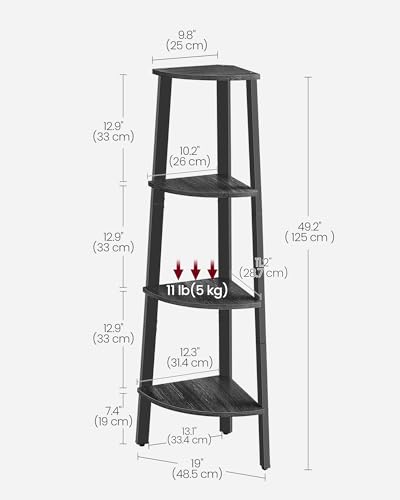 Image of VASAGLE Corner Shelf Stand, 4-Tier Corner Bookshelf, Industrial Ladder Shelf, Plant Stand for Living Room, Office, Kitchen, Charcoal Gray and Matte Black ULLS034B22