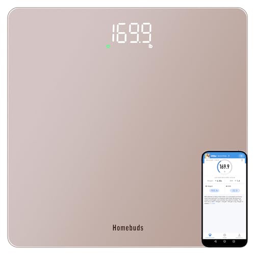 Homebuds Balance Connectée, Haute Précision 0,05kg Par Notre Professional Fabricant Depuis 2001, Pese Personne Step-On et LED Lumineuse, APP Sync Avec le Poids et...