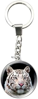 Deluxebase Magnidome Keychains - White Tiger from Crystal Glass Key Ring Charm. Domed shaped Tiger picture keyring with a stainless steel chain
