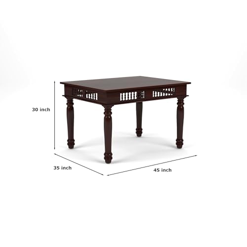 Image of Solid Sheesham Wood Traditional Dining Table 4 Seater Wooden Four Seater Dinning Table with 4 Chairs for Home Chairs with Cushion Dining Room Sets for Restaurants (Walnut Finish)