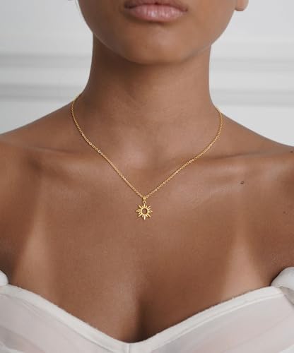 CHESKY Layered Necklaces for Women Trendy,Dainty Gold Pendant Necklace Simple Layering Necklace for Women Non Tarnish Hypoallergenic Sun Gold Necklace Stack Gold Jewelry for Women Gifts4