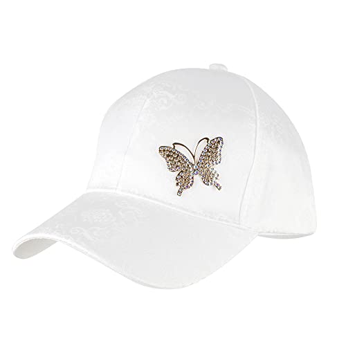 Casquette de baseball en coton de qualité avec strass brillant et motif papillon