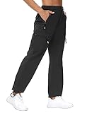 VVK Pantalones de senderismo para mujer, ligeros, de secado rápido, al aire libre, atlético, para camping, escalada, golf, bolsillos con cremallera, Negro, XXL