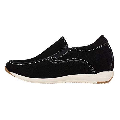 CALTO Men's Invisible Height Increasing Elevator Shoes - Black Nubuck Leather Slip-on Casual Loafers - 2.8 Inches Taller - G4903 - Size 8 D(M) US3