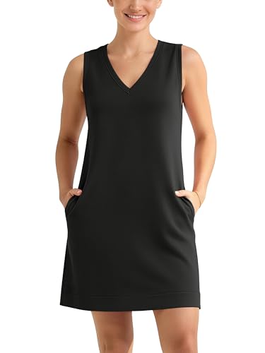 Image of ODODOS Modal Soft V-Neck Tank Dress for Women Sleeveless Sundress Casual Relaxed Summer Dress with Pocket