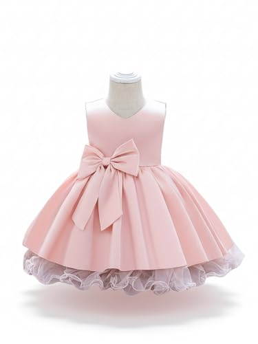 Image of Frock for Kids Girls with Big Bow and Fluffy Net Layer, Stylish Western Dress for Birthday, Wedding and Special Occasions for Girls 1 to 7 Years