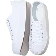 Uoidru White Tennis Canvas Shoes for Women Black Canvas Sneakers Womens Fashion Sneakers Classic Lace Up Walking Shoes