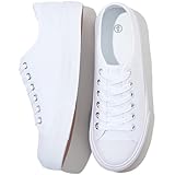 Uoidru White Tennis Canvas Shoes for Women Black Canvas Sneakers Womens Fashion Sneakers Classic Lace Up Walking Shoes (White,US7.5)
