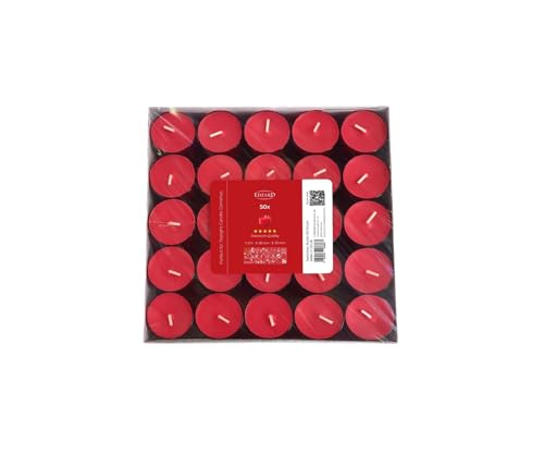 EDZARD 50x Teelichter Rot 8h Brenndauer ohne Duft rote Kunststoffhülle Made in Germany Lange brennende Teelichtkerzen Kerzen für Deko Hochzeit Tischdeko Innen & Außen