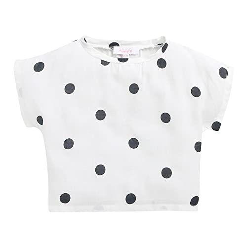 Image of Hopscotch Girls Cotton Polka Dot Print T-shirt And Skirt Set in White Color