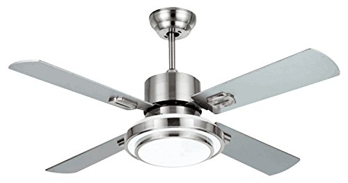  Ventilatore da soffitto con telecomando e luce 4 pale diametro 132 cm 3 velocità con rotazione reversibile estate/inverno potenza max 65 W garanzia 2 anni e assistenza Italiana