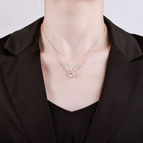 14K Gold D-color Round Cut Diamond Collarbone Necklace for Women, Ideal Gift for Your Beloved Wife, Choice for Special Occasions or Romantic Evenings Out,15.35+1.57" Chain4