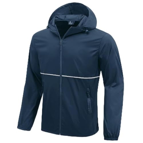 ZITY Men's Rain Jacket Waterproof with Hood Lightweight Windproof Raincoat for Golf Hiking Camping Cycling Medium Navy Blue