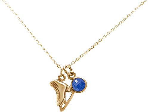 Preisvergleich Produktbild Gemshine Kette Schlittschuh Winterschmuck Anhänger Eislauf, Eishockey mit blauem Saphir. 925 Silber, vergoldet oder rose. Sportschmuck - Made in Madrid, Spain, Metall Farbe:Silber rose vergoldet