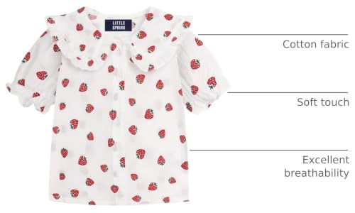 Image of LittleSpring Girls Short Sleeve Peter Pan Blouse with Elastic Cuffs