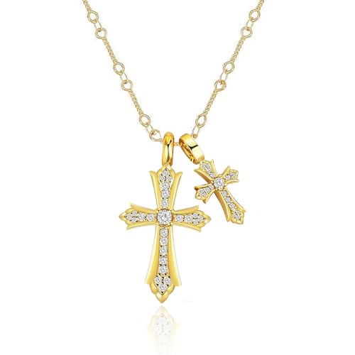 Women's Double Cross Necklace Gold Chunky Cross Necklace Celtic Cross Necklace Women Mens Gothic Cross Necklace Cz Trendy Chain Gold Plated Necklaces