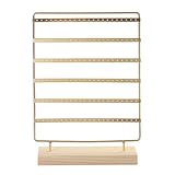 ピアススタンド イヤリング ホルダー 24*7*37.5cm レディース ジュエリースタンド 鉄+木製基盤 大容量 見せる収納 人気 小物トレイ 展示 省スペース ピアス収納 プレゼント サングラス収納トレイ ネックレス・ブレスレット掛け 金色