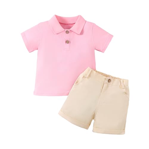 Yanmucy Completino Bambino Estate Neonato Maschio Vestiti Outfits Ragazzo Polo manica corta camicia solida Elastico in vita Abbigliamento Suit T Shirt Tops Shorts Set 1-6 anni (Rosa, 3-4 anni)