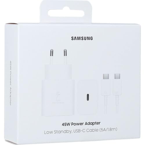 Samsung Adaptador de Carga rápida EP T4511X, Cargador USB C con Carga rápida de 45 W, Compatible con Dispositivos de Otros Fabricantes, Incluye Cable de Datos, Color Blanco