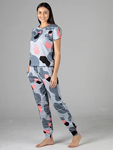 Image of Evolove Women's Cotton Round Neck Short SleevesNight Suit Set /Top Pyjama Set Super Soft Comfortable (Nightsuit-Round-HS-4)