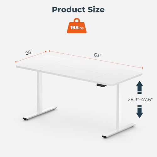 Image of Dual Motor Standing Desk, Large Stand Up Desks, 63x28 Inches Electric Sit Stand Desks, 4 Memory Preset Adjustable Height Desk Home Office Desks(White)