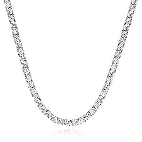 TKJ 14K Gold Plated Diamond Tennis Chain Round Cubic Zirconia Classic Tennis Necklace for Women and Men 18 Inch