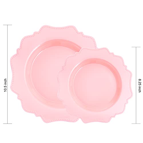 Colosus Disposable Plastic Plates Set, Pink Party Plastic Plates, 60 Pack (30 Guest) Dinner & Salad/Dessert Plate #TOP1