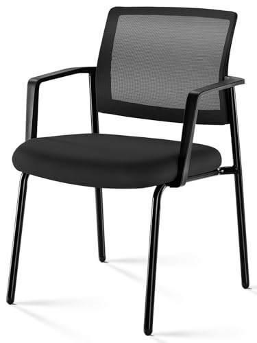 Mesh Back Stacking Arm Chairs, Office Reception Guest Chair with Upholstered Fabric Seat and Ergonomic Lumber Support, Sturdy Metal Office Chairs, Black-1pack