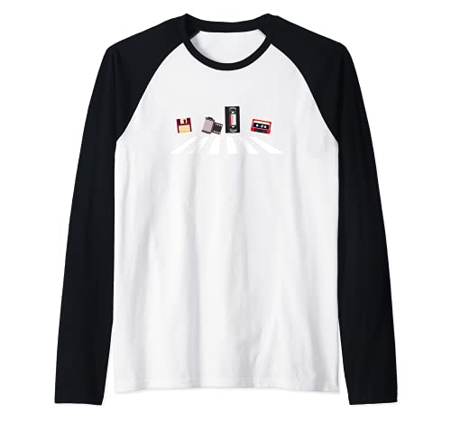 VHS Cassette Tape Floppy Disc Funny Retro Vintage Camiseta Manga Raglan