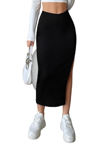 Solid Color High Waist Slit Thigh Skirt 2025 Fashion Skirts for Women