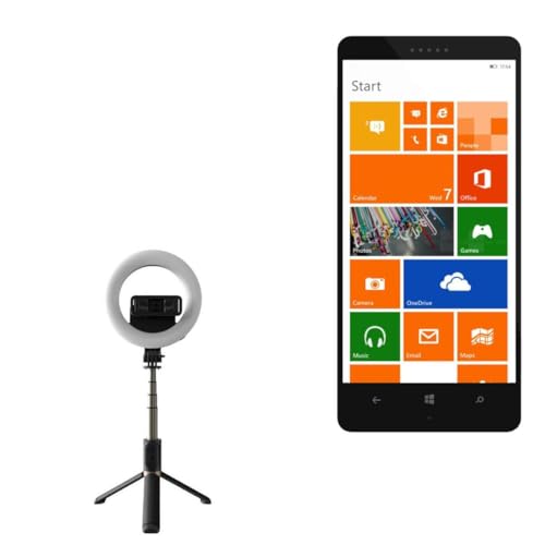 BoxWave Stand and Mount Compatible with Microsoft Lumia 940 - RingLight SelfiePod, Selfie Stick Extendable Arm with Ring Light - Jet Black