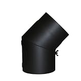 Kamino - Flam – Codo con válvula para chimenea de leña, Codo para estufa de leña, Codo vitrificado, Codo de escape – resistente a altas temperaturas – Negro, Ø 150 mm/45°C